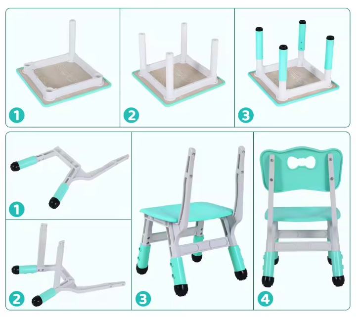 In Hoogte Verstelbare Kindertafel met 2 Stoelen – Speel- en Studietafelset 3-8 Jaar