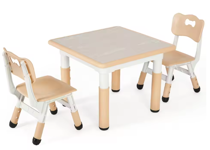 In Hoogte Verstelbare Kindertafel met 2 Stoelen – Speel- en Studietafelset 3-8 Jaar