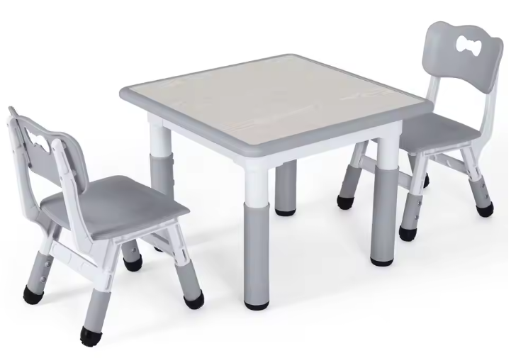 In Hoogte Verstelbare Kindertafel met 2 Stoelen – Speel- en Studietafelset 3-8 Jaar