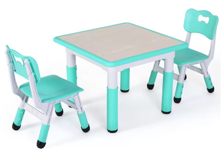 In Hoogte Verstelbare Kindertafel met 2 Stoelen – Speel- en Studietafelset 3-8 Jaar