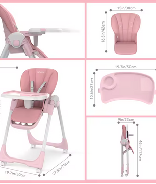 Opvouwbare Baby Kinderstoel – Verstelbaar met Wielen, Eettray en Schommelstand