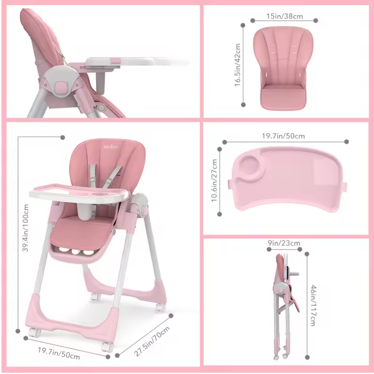 Opvouwbare Baby Kinderstoel – Verstelbaar met Wielen, Eettray en Schommelstand