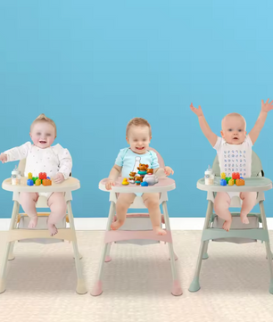 Opvouwbare Baby Kinderstoel met Wielen – Verstelbaar, Dubbele Eettray en 5-Punts Gordel