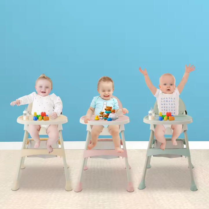 Opvouwbare Baby Kinderstoel met Wielen – Verstelbaar, Dubbele Eettray en 5-Punts Gordel