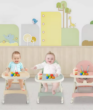 Opvouwbare Baby Kinderstoel met Wielen – Verstelbaar, Dubbele Eettray en 5-Punts Gordel