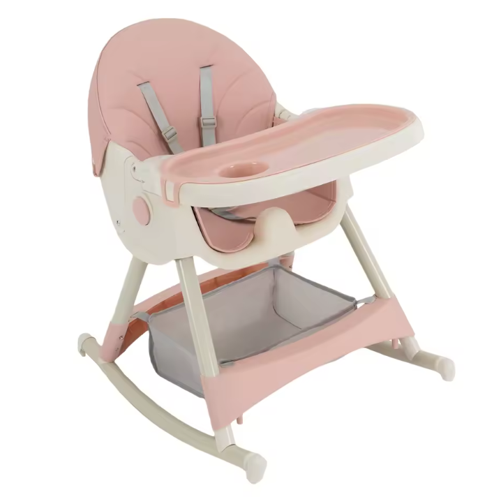 Opvouwbare Baby Kinderstoel met Wielen – Verstelbaar, Dubbele Eettray en 5-Punts Gordel