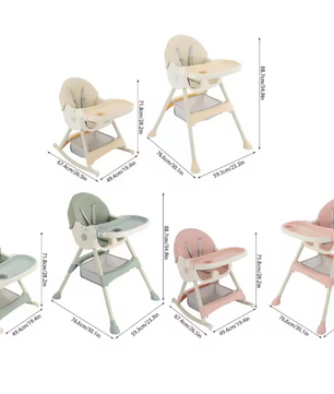 Opvouwbare Baby Kinderstoel met Wielen – Verstelbaar, Dubbele Eettray en 5-Punts Gordel