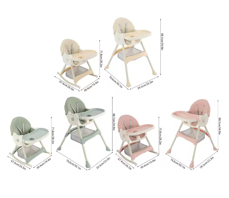 Opvouwbare Baby Kinderstoel met Wielen – Verstelbaar, Dubbele Eettray en 5-Punts Gordel