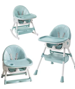 Multifunctionele Baby Kinderstoel – Verstelbaar, Opvouwbaar met Wielen en Dubbele Eettray
