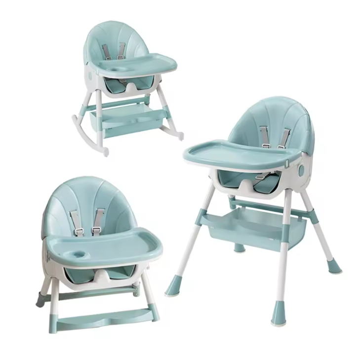 Multifunctionele Baby Kinderstoel – Verstelbaar, Opvouwbaar met Wielen en Dubbele Eettray