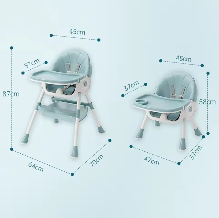 Multifunctionele Baby Kinderstoel – Verstelbaar, Opvouwbaar met Wielen en Dubbele Eettray