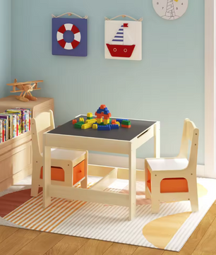 Houten Kindertafel met 2 Stoelen en Opbergruimte – Speel- en Studietafel