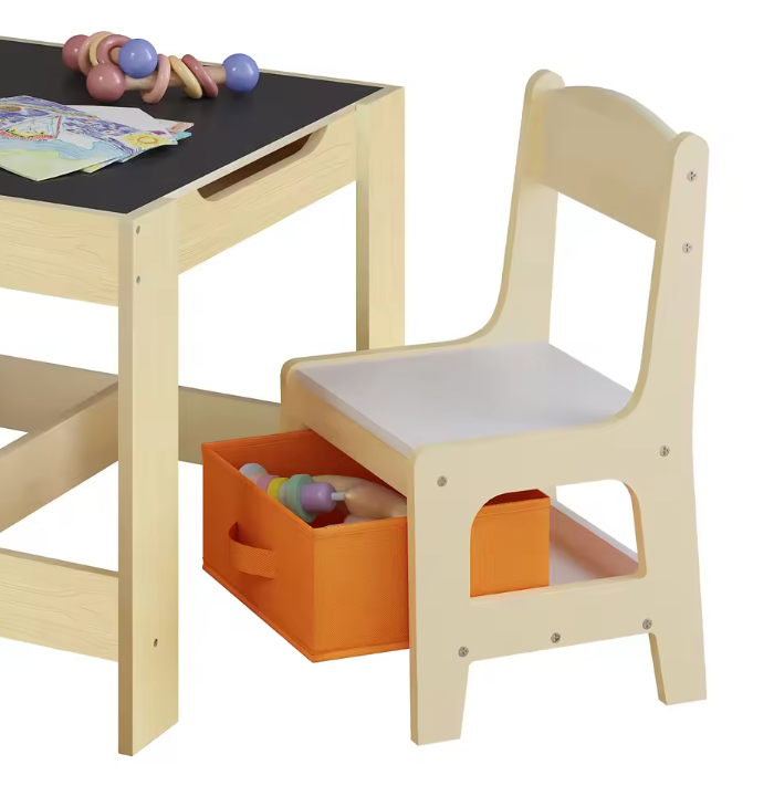 Houten Kindertafel met 2 Stoelen en Opbergruimte – Speel- en Studietafel