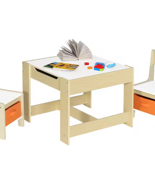 Houten Kindertafel met 2 Stoelen en Opbergruimte – Speel- en Studietafel