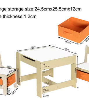 Houten Kindertafel met 2 Stoelen en Opbergruimte – Speel- en Studietafel