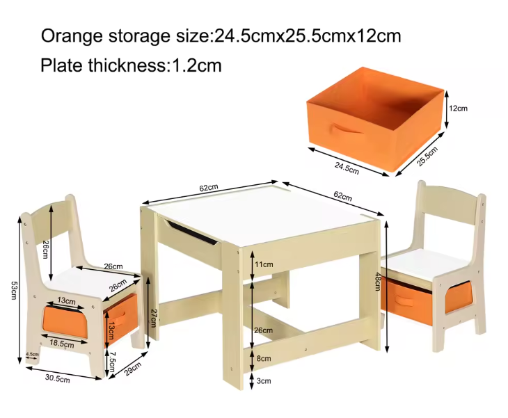 Houten Kindertafel met 2 Stoelen en Opbergruimte – Speel- en Studietafel