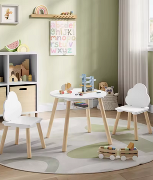Kindertafel met 2 Stoelen – Wolk Rugleuning en Massief Houten Poten