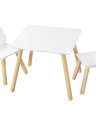 Kindertafel met 2 Stoelen – Wolk Rugleuning en Massief Houten Poten