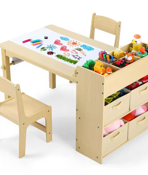 Kinder Kunsttafel met 2 Stoelen en Opbergruimte – Creatieve Knutselset