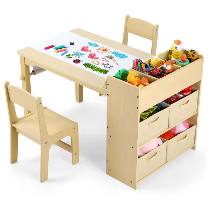 Kinder Kunsttafel met 2 Stoelen en Opbergruimte – Creatieve Knutselset
