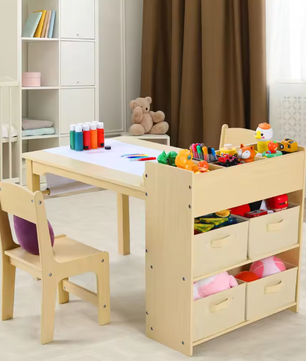 Kinder Kunsttafel met 2 Stoelen en Opbergruimte – Creatieve Knutselset