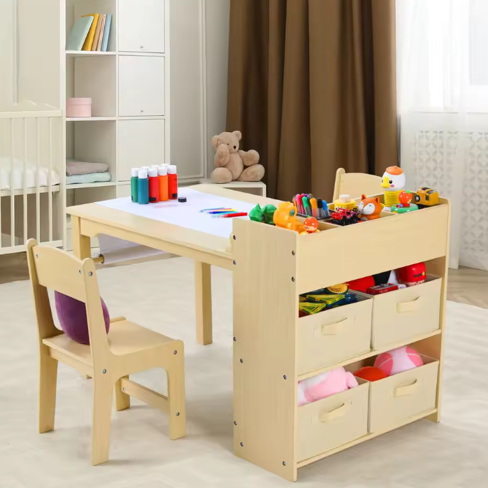 Kinder Kunsttafel met 2 Stoelen en Opbergruimte – Creatieve Knutselset
