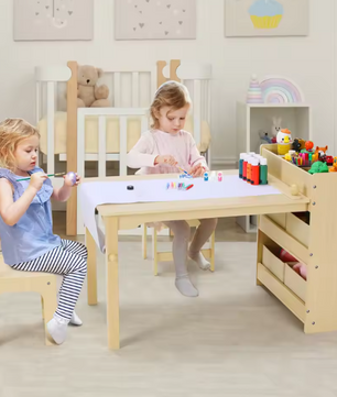 Kinder Kunsttafel met 2 Stoelen en Opbergruimte – Creatieve Knutselset