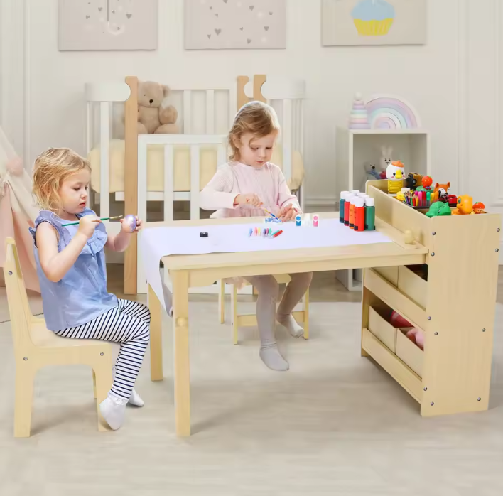 Kinder Kunsttafel met 2 Stoelen en Opbergruimte – Creatieve Knutselset