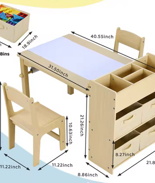 Kinder Kunsttafel met 2 Stoelen en Opbergruimte – Creatieve Knutselset