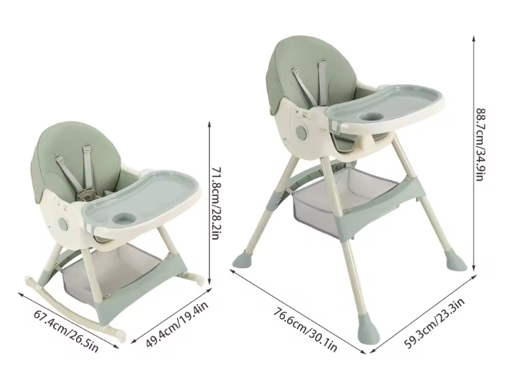 3-in-1 Baby Kinderstoel – Verstelbare Eet-, Lig- en Schommelstoel