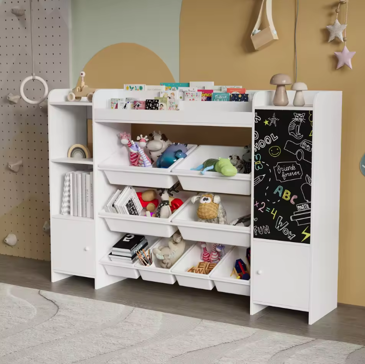 Kinderboekenplank met Open Opbergruimte en Schoolbord – Voor Boeken en Speelgoed