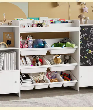 Kinderboekenplank met Open Opbergruimte en Schoolbord – Voor Boeken en Speelgoed