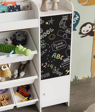 Kinderboekenplank met Open Opbergruimte en Schoolbord – Voor Boeken en Speelgoed