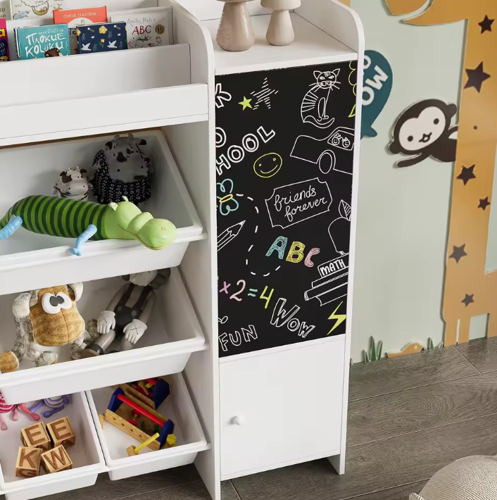 Kinderboekenplank met Open Opbergruimte en Schoolbord – Voor Boeken en Speelgoed