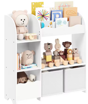 3-in-1 Kinderboekenkast en Speelgoedrek met Opbergboxen – Multifunctionele Opbergoplossing voor Kinderkamer en Speelruimte