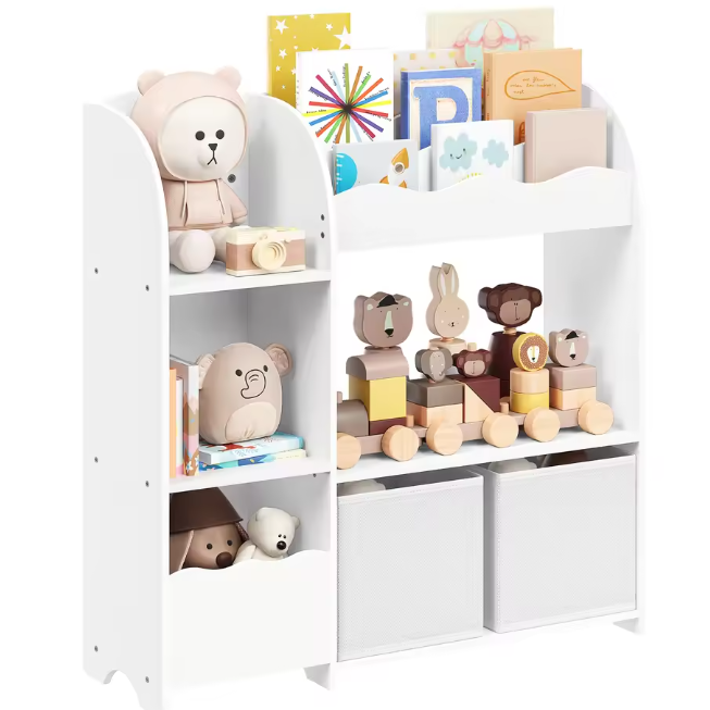 3-in-1 Kinderboekenkast en Speelgoedrek met Opbergboxen – Multifunctionele Opbergoplossing voor Kinderkamer en Speelruimte