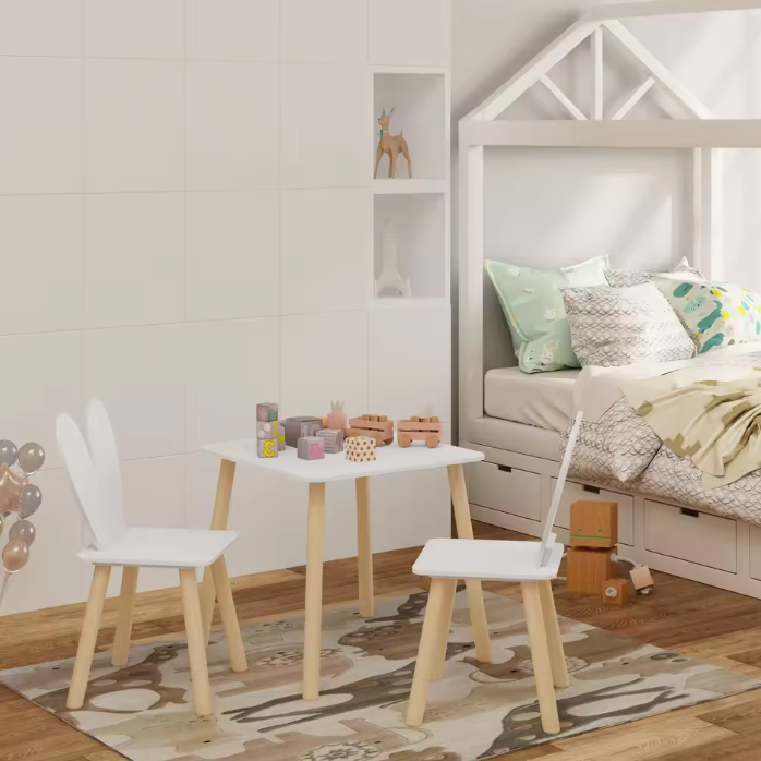 Kindertafel met 2 Stoelen – Activiteitentafel voor Eten, Leren en Tekenen