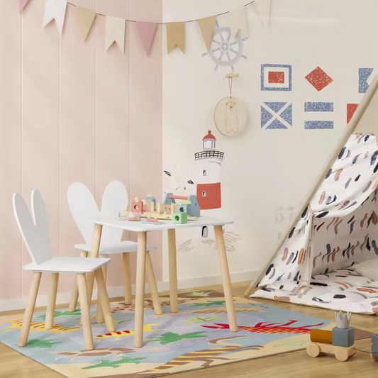 Kindertafel met 2 Stoelen – Activiteitentafel voor Eten, Leren en Tekenen