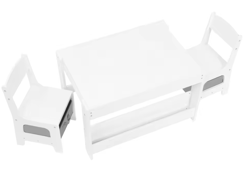 Kindertafel met 2 Stoelen en Opbergruimte – Omkeerbaar Schoolbord