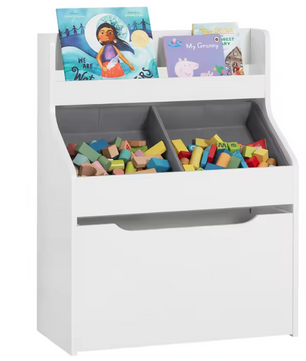 Kinderboekenkast en Speelgoedrek met Opbergboxen en Speelgoedkist – Multifunctioneel Opbergmeubel voor Kinderkamer