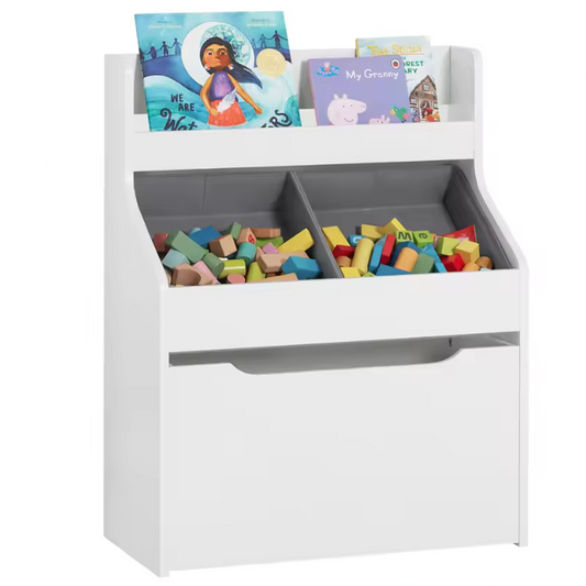 Kinderboekenkast en Speelgoedrek met Opbergboxen en Speelgoedkist – Multifunctioneel Opbergmeubel voor Kinderkamer