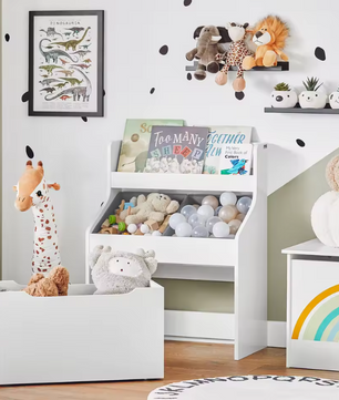 Kinderboekenkast en Speelgoedrek met Opbergboxen en Speelgoedkist – Multifunctioneel Opbergmeubel voor Kinderkamer