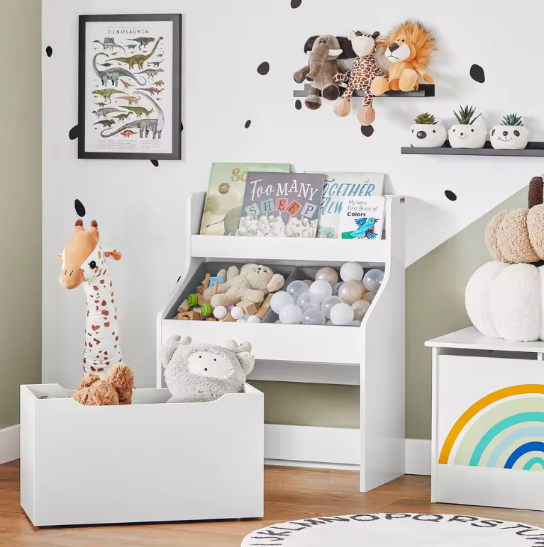 Kinderboekenkast en Speelgoedrek met Opbergboxen en Speelgoedkist – Multifunctioneel Opbergmeubel voor Kinderkamer