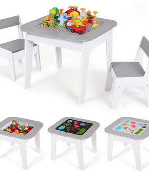 Activiteitentafel met 2 Stoelen en Opbergruimte – 4-in-1 Speel- en Leerset