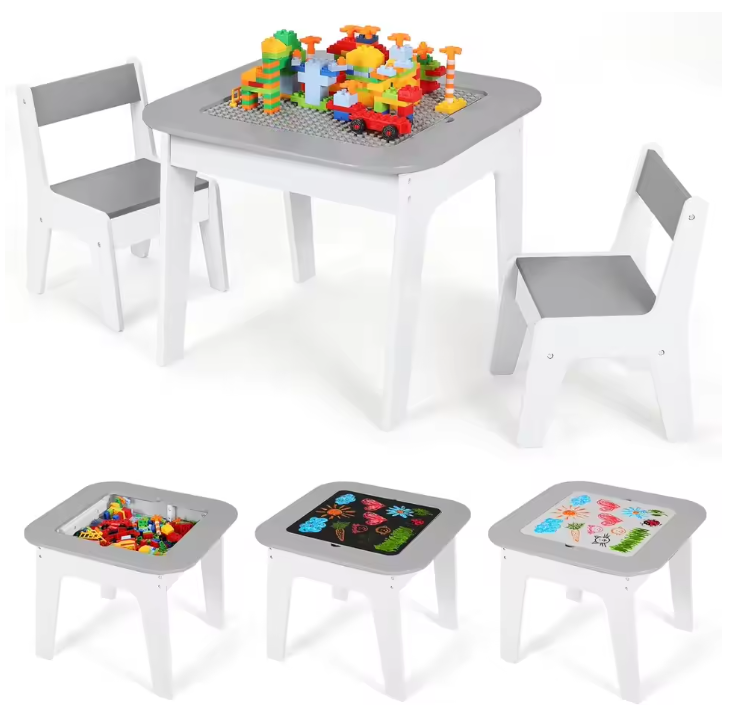 Activiteitentafel met 2 Stoelen en Opbergruimte – 4-in-1 Speel- en Leerset