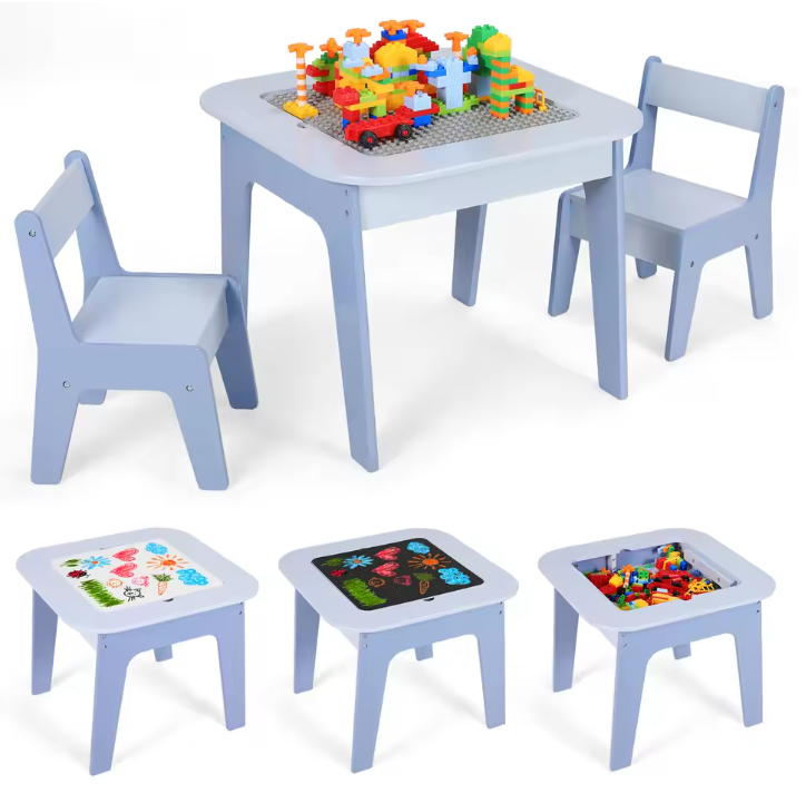 Activiteitentafel met 2 Stoelen en Opbergruimte – 4-in-1 Speel- en Leerset