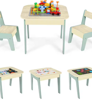 Activiteitentafel met 2 Stoelen en Opbergruimte – 4-in-1 Speel- en Leerset