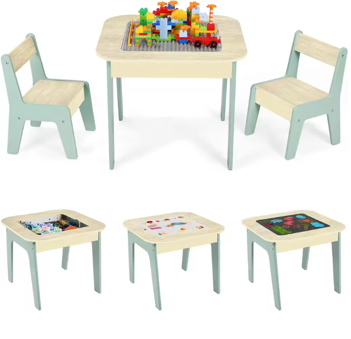 Activiteitentafel met 2 Stoelen en Opbergruimte – 4-in-1 Speel- en Leerset