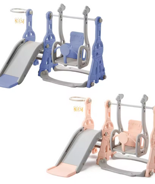 4-in-1 Kinderspeeltuin met Glijbaan, Schommel, Klimladder en Basketbalring