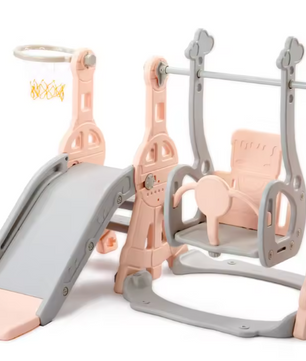 4-in-1 Kinderspeeltuin met Glijbaan, Schommel, Klimladder en Basketbalring